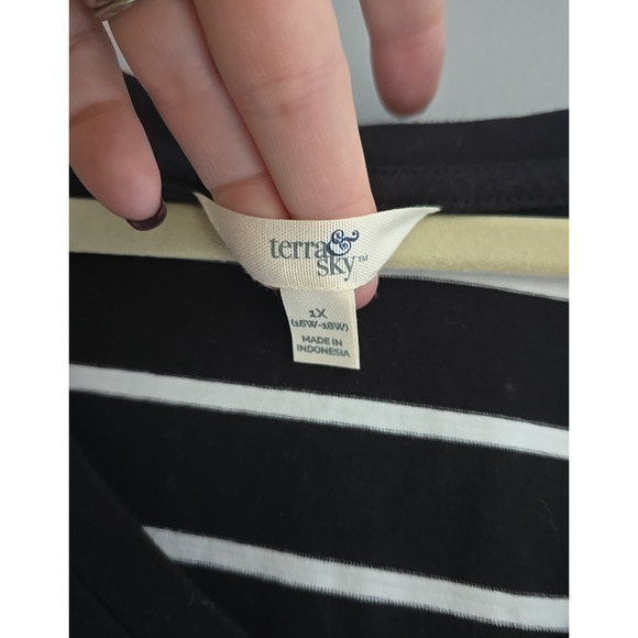 Terra & Sky Black White Striped V-Neck Short Sleeve T-Shirt Dress Womans Size 1X - Picture 4 of 6